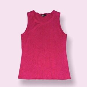 Y2K Pink Ribbed Tank Top High Neck Stretchy Cute Cropped Womens Size Medium